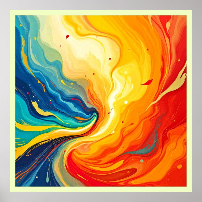 Poster Abstrato de incêndio e água (Frente)