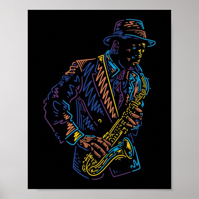 Poster Abstrato de jogador saxofone (Frente)