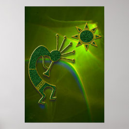 Poster Abstrato de Kokopelli em verde