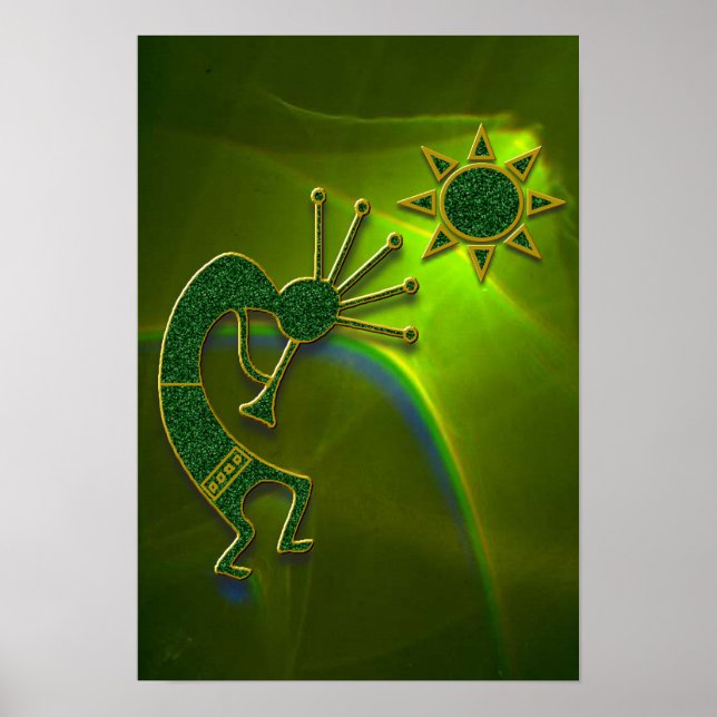Poster Abstrato de Kokopelli em verde (Frente)