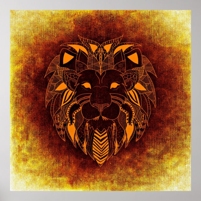 Poster Abstrato de leão selvagem (Frente)