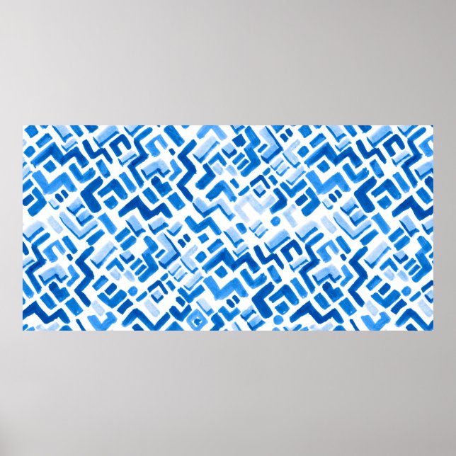 Poster Abstrato de linha de aquarela e padrão de faixas (Frente)