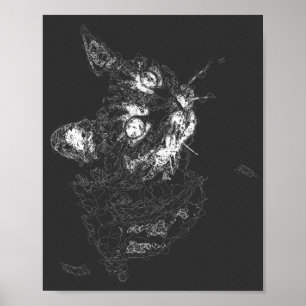 Poster abstrato de linha fina de gato estética arte moder