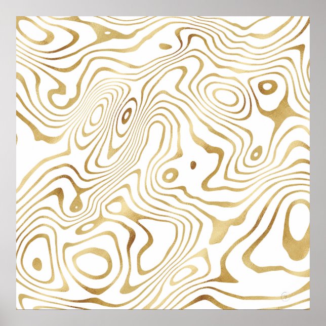 Poster Abstrato de mármore Dourado branco moderno (Frente)
