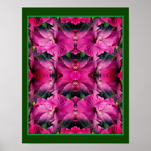 Poster Abstrato de Multiplicação da Flor de Hibisco Rosa (Frente)