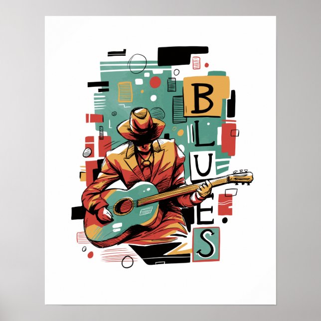 Poster Abstrato de músico Blues (Frente)