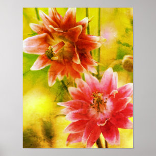 Poster Abstrato de Par De Flor Vermelho E Branco