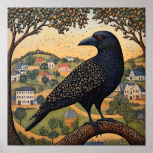 Poster Abstrato de Pássaro Crow