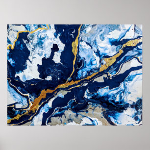 Poster Abstrato de pintura em acrílico Dourado e azul Abs