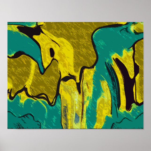 Póster Abstrato de Teal Amarelo da Mostarda (Frente)
