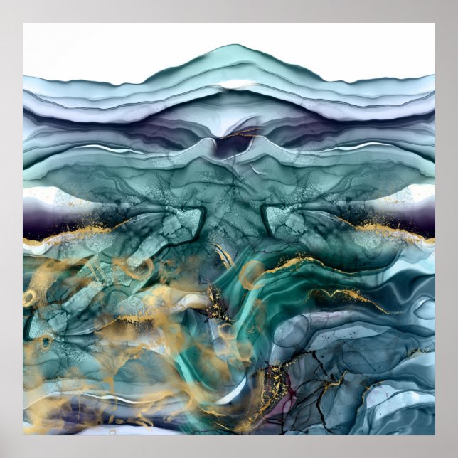 Poster Abstrato de tinta azul (Frente)