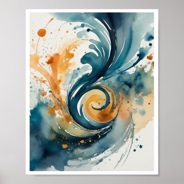 Poster abstrato de trabalho de arte de de aquarela espira (Frente)