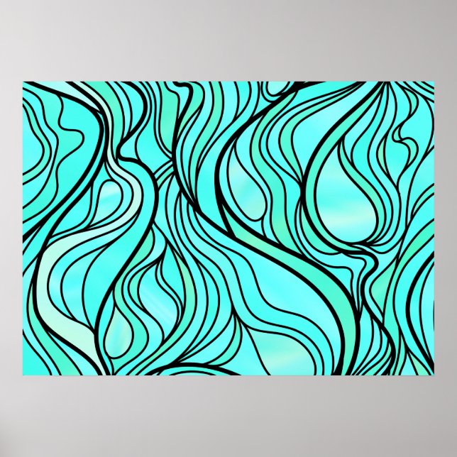 Póster Abstrato de Vidro Colchado Teal (Frente)