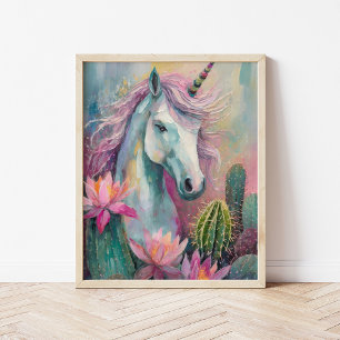 Poster Abstrato de Whimsical Unicorn e Succults