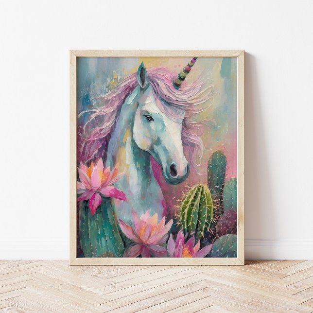Poster Abstrato de Whimsical Unicorn e Succults (Criador carregado)