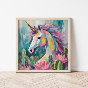 Poster Abstrato de Whimsical Unicorn e Succults