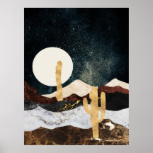 Abstrato Desert Night Sky com Ouro Cactus