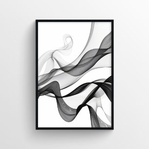 Poster Abstrato digital moderno em preto e branco
