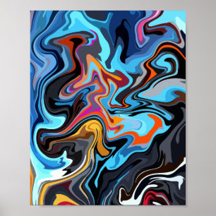 Poster Abstrato dinâmica oscila com azul, laranja e preto