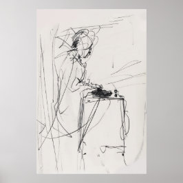 Poster Abstrato DJ Retrato Vintage Sketch - Premium