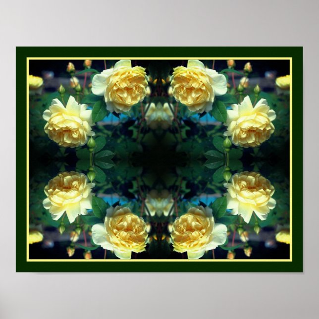 Poster Abstrato do Espelho do Par da Flor Rosa Amarelo (Frente)