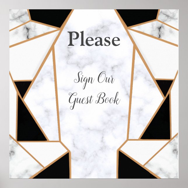 Poster Abstrato Dourado preto moderno no mármore branco (Frente)