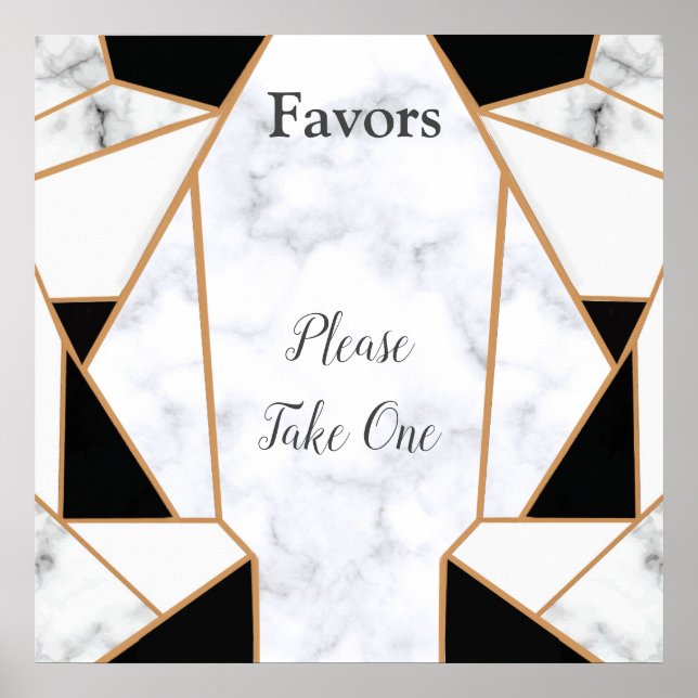 Poster Abstrato Dourado preto moderno no mármore branco (Frente)