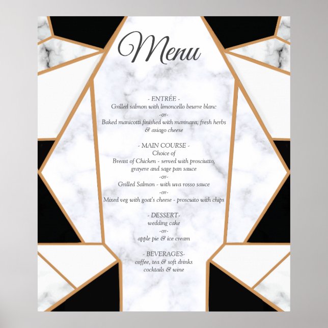 Poster Abstrato Dourado preto moderno no mármore branco (Frente)