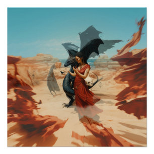 Póster Abstrato Dragon Skull Witchy AI Art Semi-Gloss