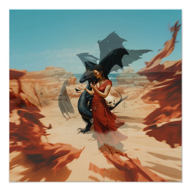 Póster Abstrato Dragon Skull Witchy AI Art Semi-Gloss (Frente)