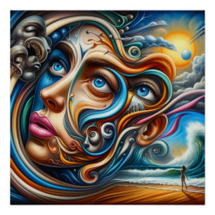 Póster Abstrato Dreamscape Ocean Serenity & Cosmic Wonder