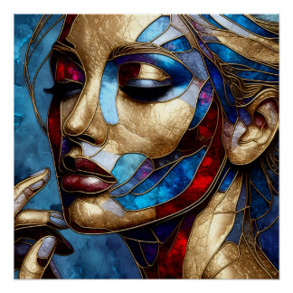 Póster Abstrato em vidro colorido do rosto de uma mulher