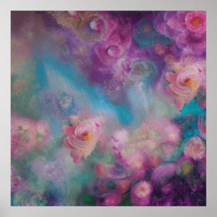 Poster Abstrato Fantasia Flores A Rosa E Roxo