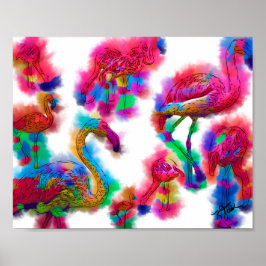 Poster Abstrato Flamingo Flock