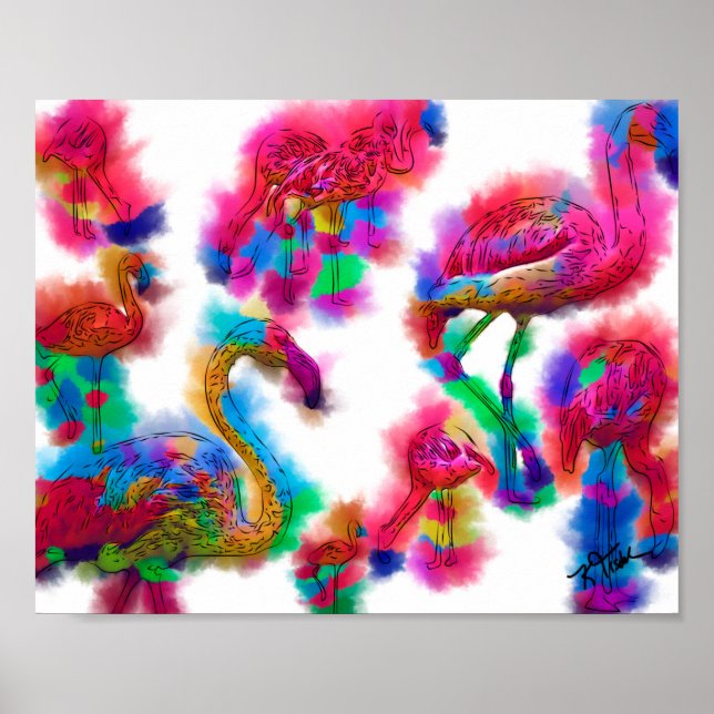 Poster Abstrato Flamingo Flock (Frente)