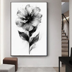 Poster Abstrato Flor Arte Floral a Preto