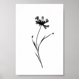 Poster Abstrato Flor de Tinta Minimalista Arte Floral a P