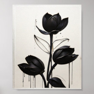 Poster Abstrato Flor de Tinta Minimalista Arte Floral a P
