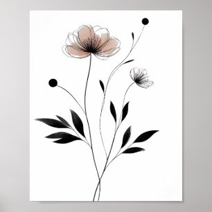 Poster Abstrato Flor de Tinta Minimalista Arte Floral a P