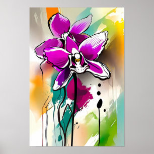 Poster Abstrato Flor Orquídea Floral Brilhante