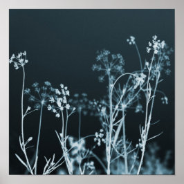 Poster Abstrato Floral Azul Escuro Elegante