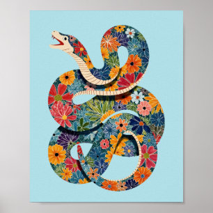 Poster Abstrato Floral Cobra Colorida