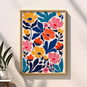 Póster Abstrato Floral Contemporâneo Inspirado em Matisse