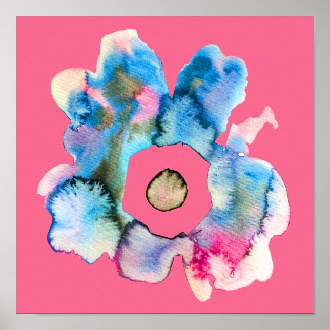 Poster Abstrato floral cor-de-água rosa (Frente)