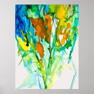 Poster Abstrato floral de aquarela