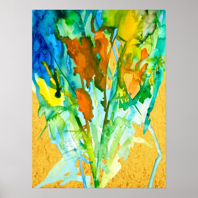 Poster Abstrato floral de aquarela (Frente)