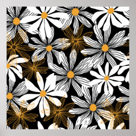 Poster Abstrato Floral de margarida amarela, branca, amar