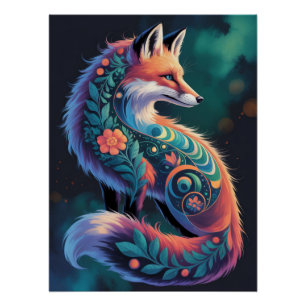 Póster Abstrato Floral Fox Art