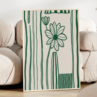 Abstrato Floral Line Art Green Trendy Botanical