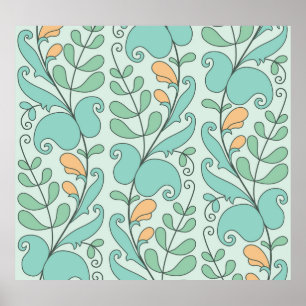 Poster Abstrato Floral: Padrão Sem Fios Vintage